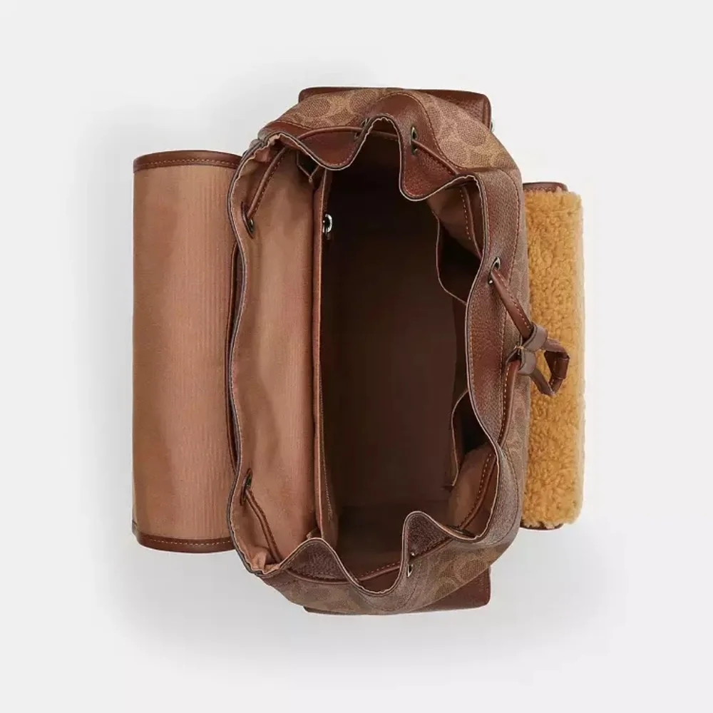 New! Coach Men's Sprint Backpack 🎒 In Signature Canvas Gunmetal/Tan/Vintage Brn - Picture 3 of 4